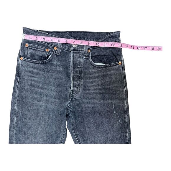 Levi’s 501 Button Fly Skinny Distressed Black Denim Jeans Sz S High Waist - Picture 3 of 11